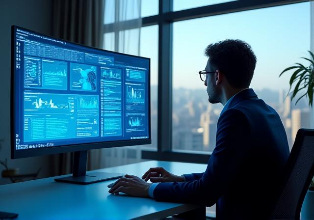 Analista che consulta una dashboard moderna e pulita